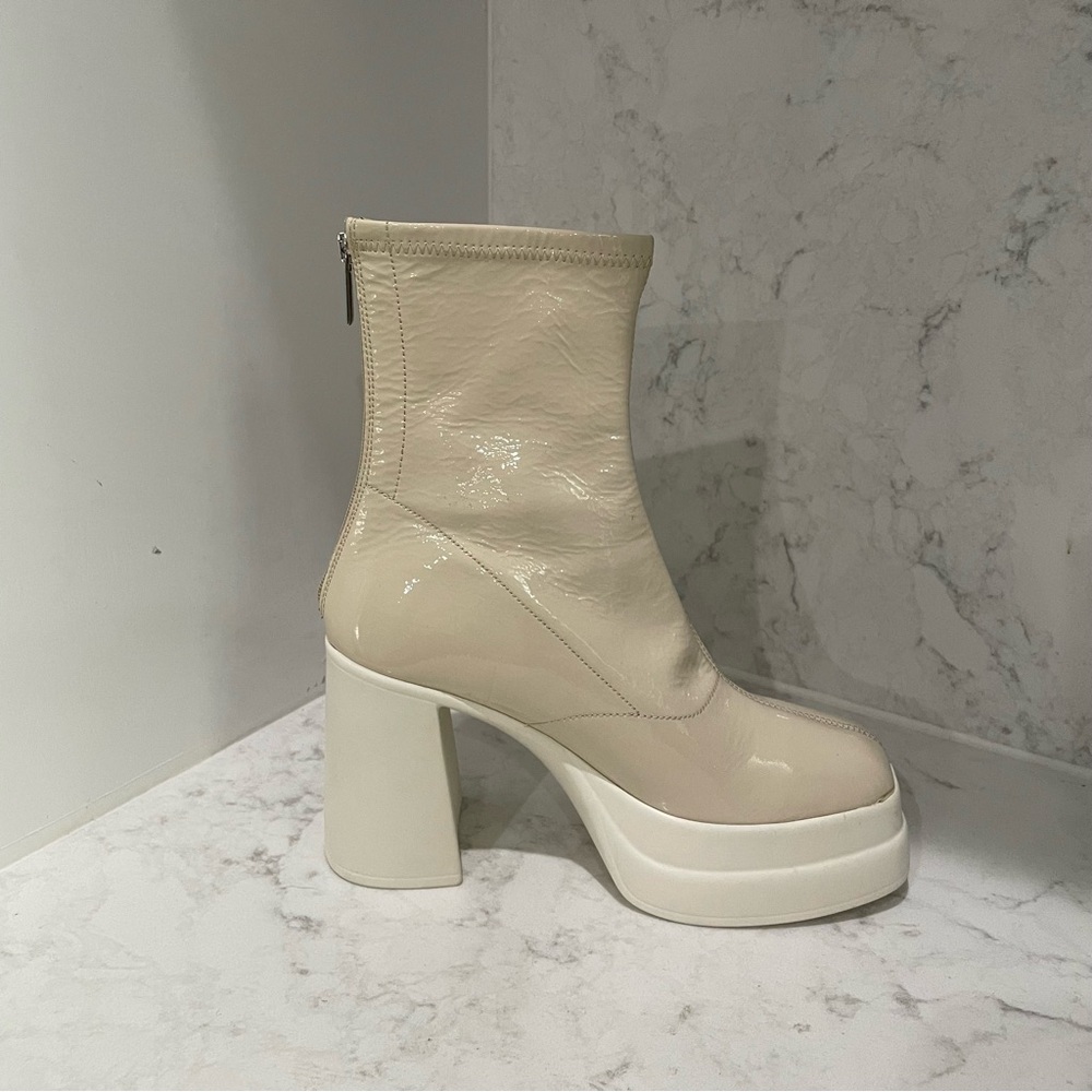 New! Free People Double Stack Y2k 90s Platform Cream Leather Boots Sz 6